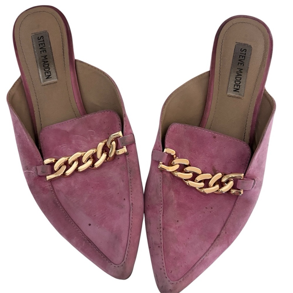 Steve Madden Pink Mules with Gold Chain Detail
